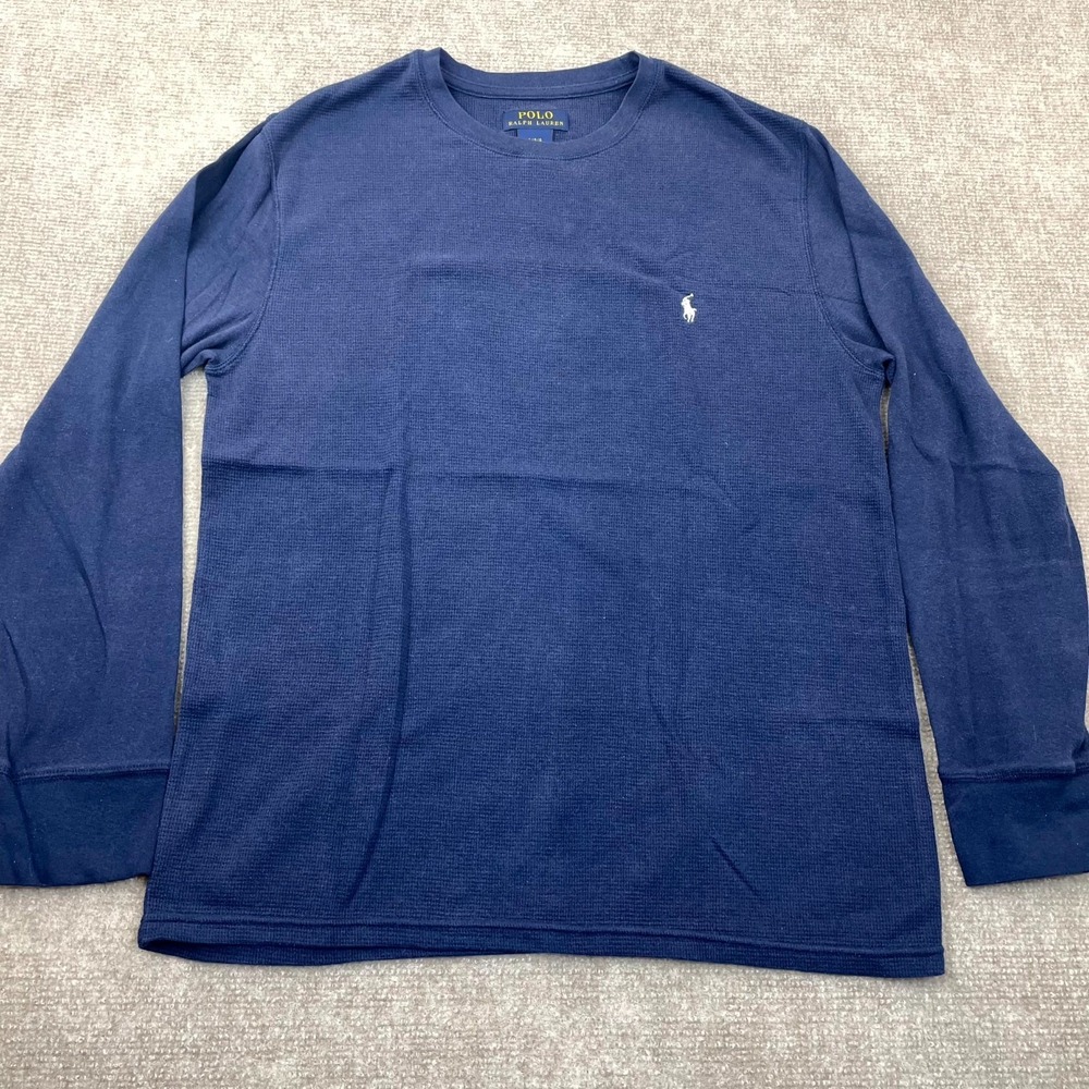 Polo Ralph Lauren T Shirt Mens Large Navy Blue Waffle Knit Thermal Pony Logo